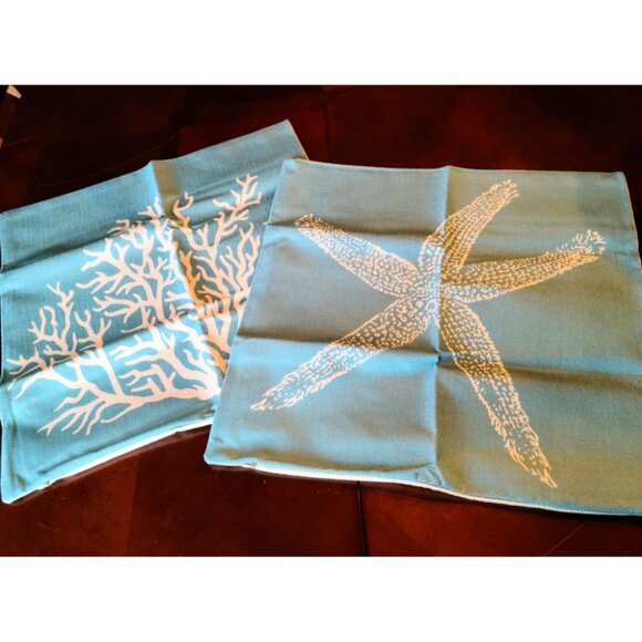 Beach Pillow Covers Cases Set Coastal Cottage Nautical Decor Starfish Decoration - Picture 4 of 9